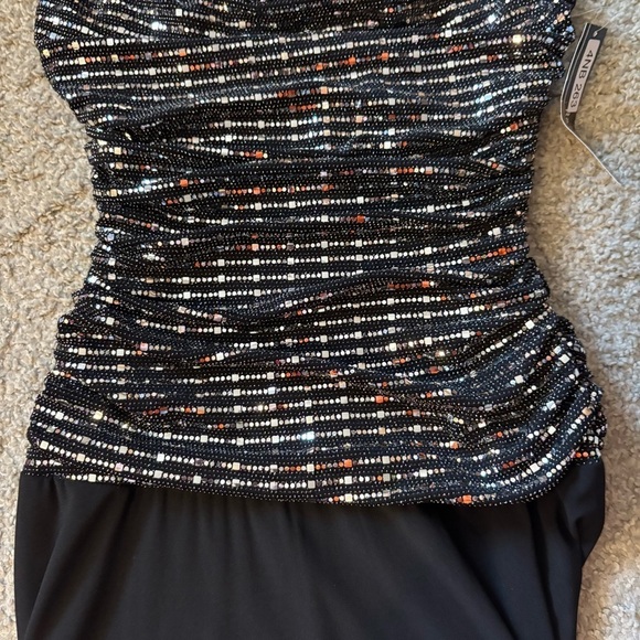 R&M Richards Metallic A-Line Gown Drape Neck Sleeveless Dress NEW Sz 6 Black - Picture 7 of 9